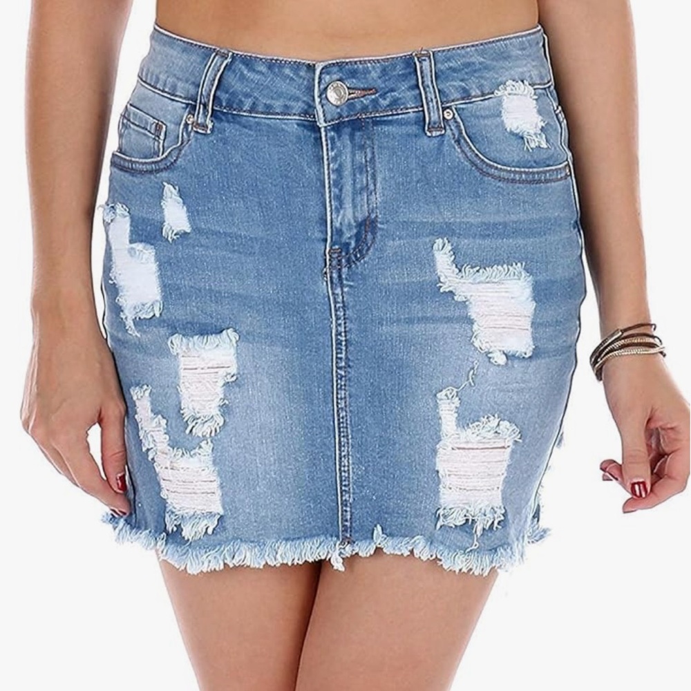 Wax Jean Los Angeles Distressed Light Denim Mini Skirt Small